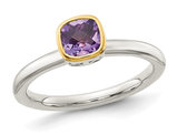3/5 Carat (ctw) Amethyst Solitaire Ring (ctw) in Sterling Silver with Gold Plating